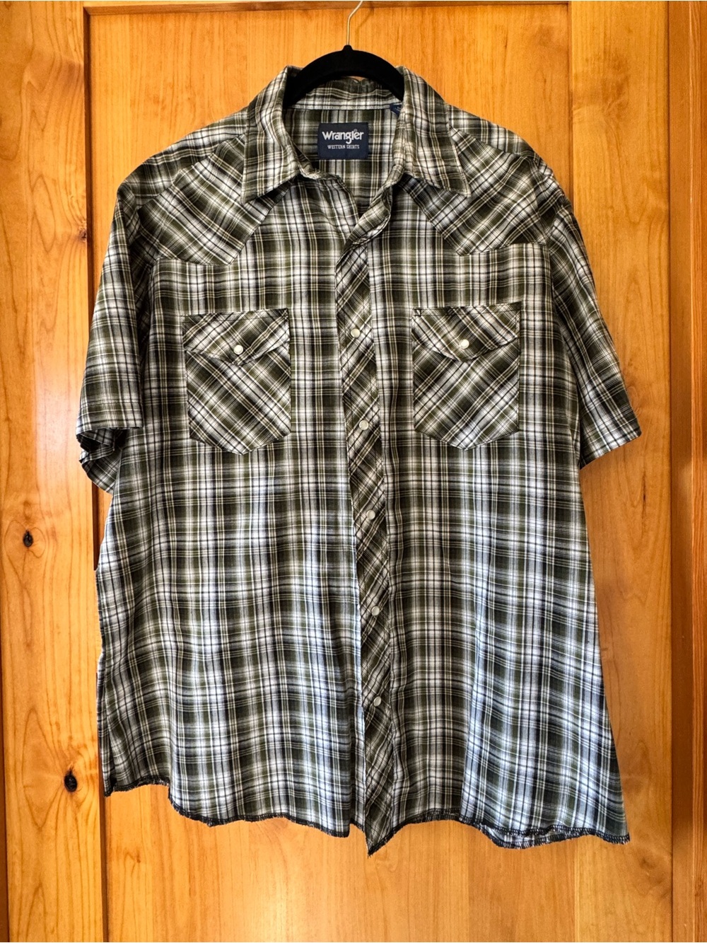 Wrangler Olive and Black Plaid Short-Sleeve Button-Down Shirt